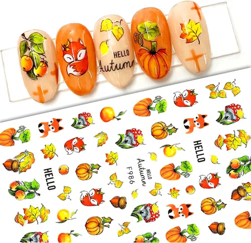 Vista 4 de 6 hojas de calcomanías de arte de uñas de otoño, calcomanías de hojas de arce, calcomanías autoadhesivas 3D, calcomanías de uñas de otoño, hojas
