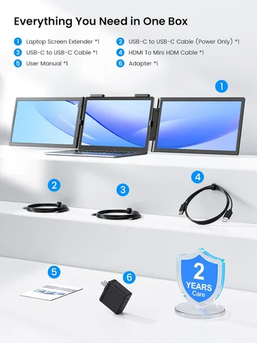 Vista 9 de UPERFECT Extensor de pantalla para laptop, monitor portátil triple inalámbrico de 14 pulgadas, monitor de viaje dual ultra delgado 125% sRGB un