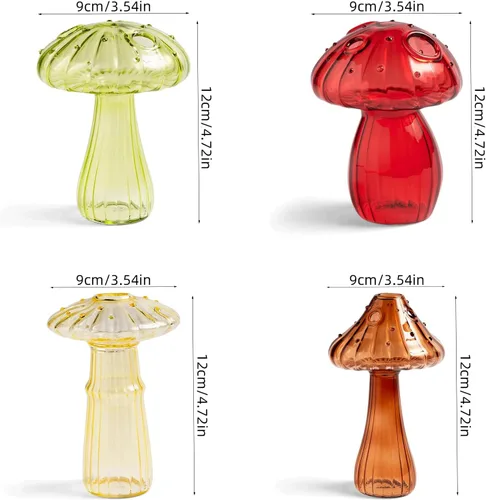 Vista 6 de IUIBMI Juego de jarrones de hongos – Floreros de cristal coloridos, jarrones pequeños para flores, maceta de cristal para centros de mesa
