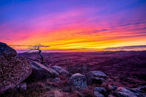 Vista 7 de Great Plains Photography Print (Not Framed) Picture of Vivid Sunset from Summit of Mount Scott in Wichita Mountains in Oklahoma Western Wall Art