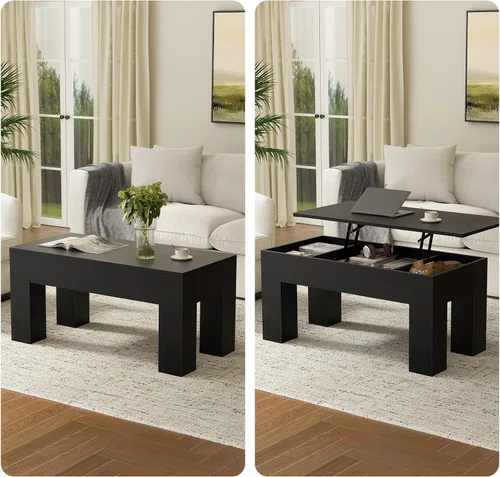 Vista 5 de FABATO Mesa auxiliar elevable de 41.7 pulgadas, mesa auxiliar rectangular de madera con almacenamiento oculto, mesa central grande de altura