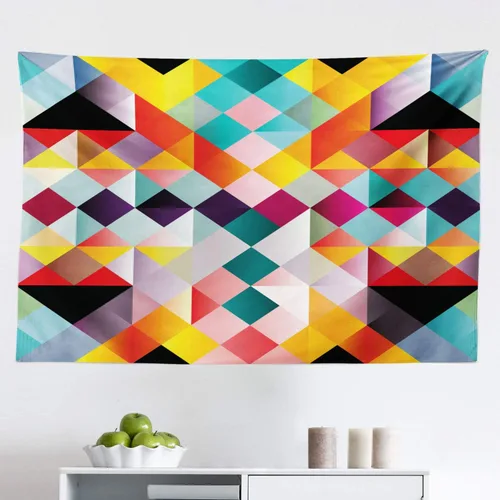 Vista 3 de Lunarable Psychedelic Tapestry, Retro Technology Abstract Geometric Pattern Nineties Design Pixel Art Print, Fabric Wall Hanging Decor for Bedroom