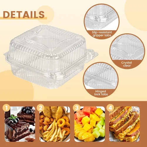Vista 4 de NPLUX 25 Pack de Envases Desechables con Bisagras de Plástico Transparente y Engrosado para Llevar Alimentos, Recipientes para Tartas con Tapa, 5.8