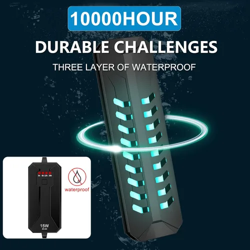 Vista 6 de TAISHAN Luz limpia para acuario, luz sumergible de 15 W con temporizador, doble tubo para acuario de agua, verde, transparente, impermeable, lámpara
