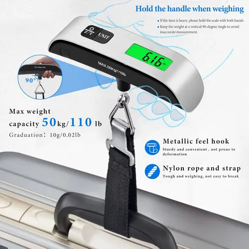 Vista 4 de Báscula de equipaje, báscula de equipaje de 110 libras con funciones de conmutación de 4 unidades y pantalla LED, báscula de equipaje digital