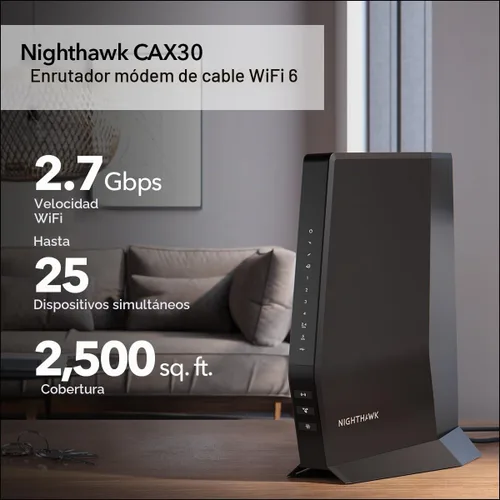 Vista 2 de NETGEAR Nighthawk - Combo de enrutador de módem (CAX30) DOCSIS 3.1 y enrutador WiFi 6 - AX2700 2.7 Gbps - Compatible con Xfinity, Spectrum, Cox