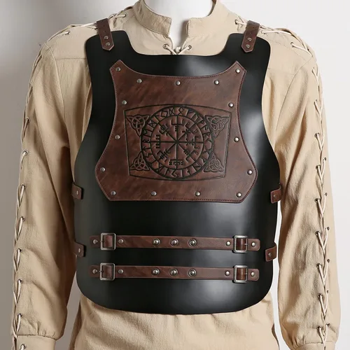 Vista 5 de HZMAN Viking Warrior Chest Armor Medieval PU Leather Vest Leather LARP Medieval Armour for Party Cosplay Halloween