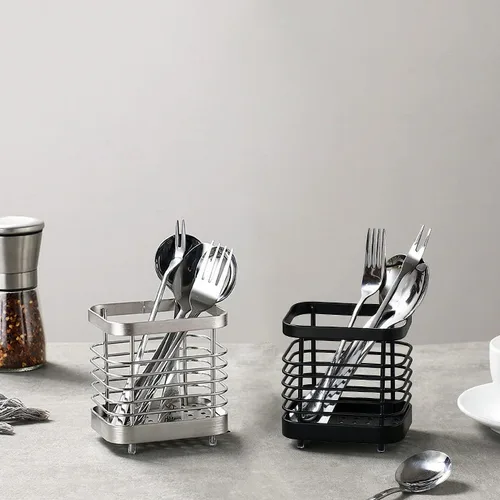 Vista 4 de Soporte para utensilios, estante de secado de fregadero de acero inoxidable, soporte para cubiertos de cubiertos, escurridor de cubiertos para Negro