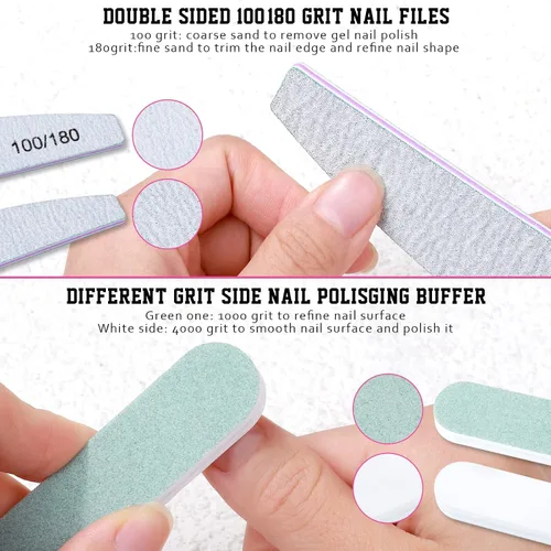 Vista 3 de FANDAMEI Limas de uñas y amortiguadores, herramientas de manicura kit de cuidado de uñas con lima de uñas, bloque de pulidor de uñas, cuidado