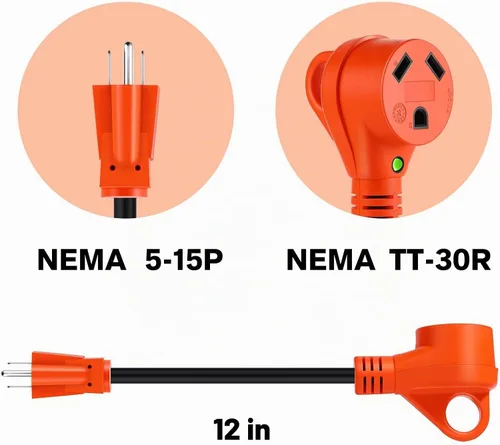Vista 2 de Cable adaptador RV de 30 amperios a 110 voltios, Dogbone NEMA 5-15P a TT-30R
