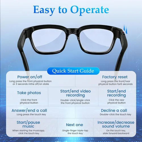 Vista 7 de Lentes inteligentes AI con cámara de 8 MP, grabación de video de 1080P y fotos HD para hombres y mujeres, gafas Bluetooth de audio de oído abierto