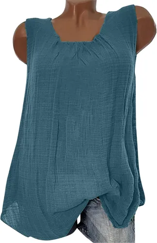 Vista 2 de XOWRTE Cotton Linen Tank Top for Women Loose Fit Sleeveless Round Neck Tops Dressy Casual Flowy Cami Shirts Blouse