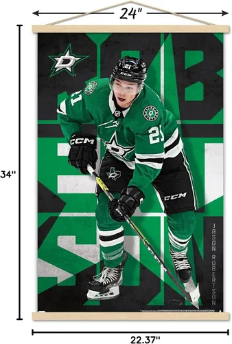 Vista 7 de Trends International NHL Dallas Stars - Póster de pared de Jason Robertson 23, 22.37 x 34.00 pulgadas, paquete de impresión y colgador de madera