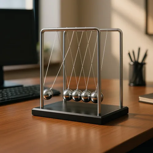 Vista 6 de Newtons Cradle Balance - Péndulo de 5 bolas, base de madera, base de madera, kit de juguetes para aliviar la calma de escritorio, decoración