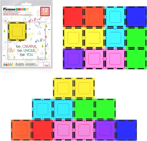 Vista 11 de PicassoTiles Bloque de construcción magnético de 4 piezas de azulejos magnéticos de forma cuadrada grande juguete de construcción STEM kit