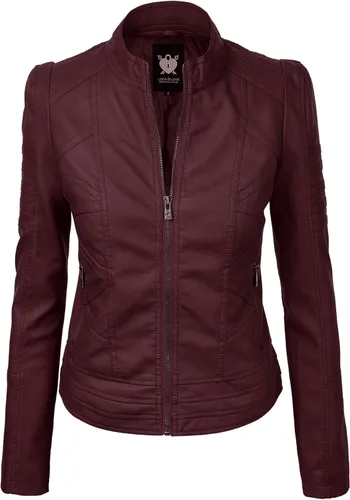 Vista 13 de Lock and Love Chaqueta Abrigo de Moto Motociclista de Piel Sintética para Mujer con Capucha Extraíble o No Extraíble Wjc1044_negro