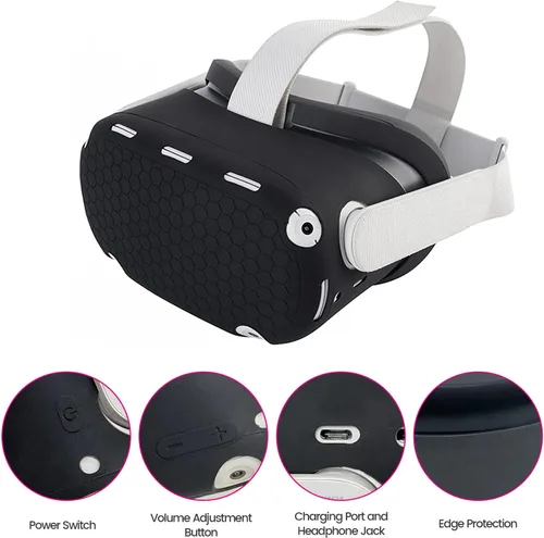 Vista 4 de Protective Cover Compatible with Oculus Quest 2 Accessories, Silicone Controller Grip Cover Protector, Soft Shell Skin with Face Cover and Lens