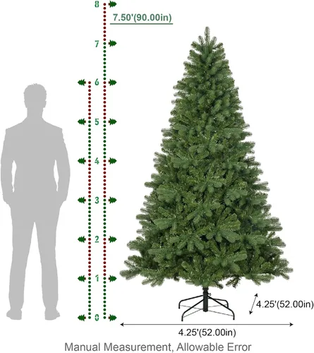 Vista 3 de Glitzhome Árbol de Navidad preiluminado, abeto artificial realista de 7.5 pies con 1,668 puntas y 680 luces centelleantes C3, 10 funciones de Aspen
