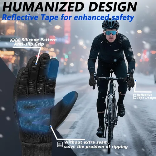 Vista 5 de MOREOK Guantes de invierno para hombres y mujeres, cálidos, térmicos, para esquí, nieve, pantalla táctil, ciclismo, ciclismo, senderismo, clima