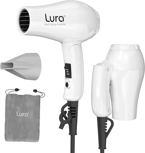 Vista 9 de Dreyr Mini - Secador de pelo plegable para viajes internacionales, secador de pelo compacto de 1200 W con concentrador y bolsa de viaje