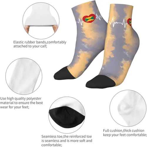 Vista 5 de Grenadan Heartbeat I Love Grenada Heart Flag Ankle Socks Winter Low Cut Sports Warm Comfort Breathable Casual Socks For Mens And Womens