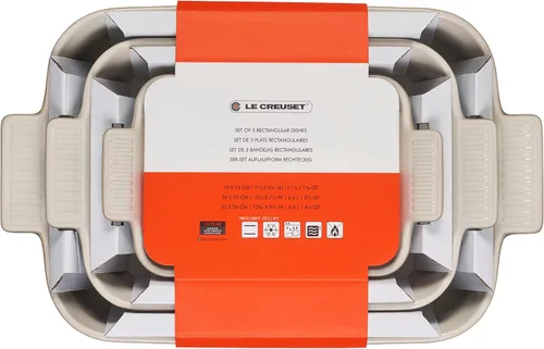 Vista 4 de Le Creuset - Set de 3 platos rectangulares de cerámica Heritage, alcachofa