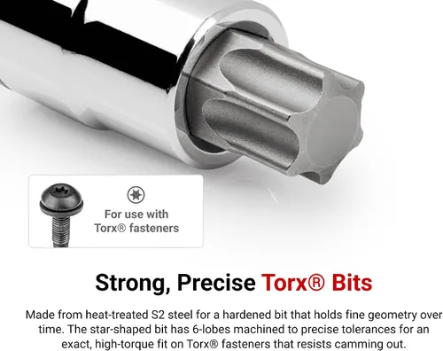 Vista 2 de TEKTON Juego de dados Torx de 1/2 pulgada con riel, 9 piezas (T30 - T80) SHB92107