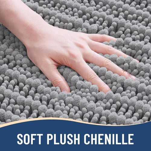 Vista 5 de Arotive Alfombras de baño de chenilla, 2 piezas, tamaño de alfombra de baño de 24 x 16 y 47 x 17 pulgadas, color gris, paquete de 2 artículos
