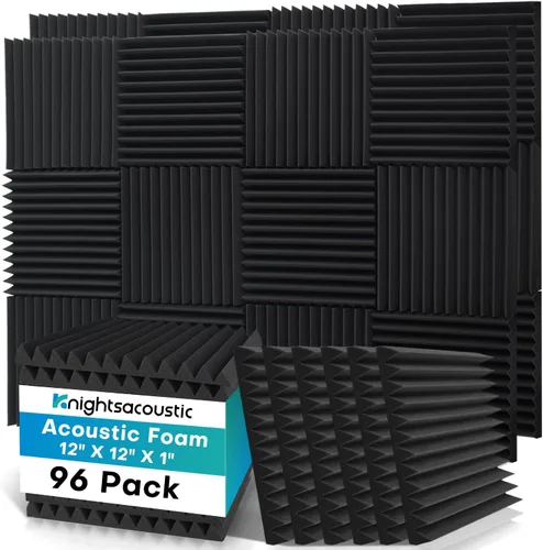 Vista 7 de Knightsacoustic Paquete de 96 paneles de espuma a prueba de sonido para paredes, paneles de espuma acústica de 1 x 12 x 12 pulgadas con 300 cintas