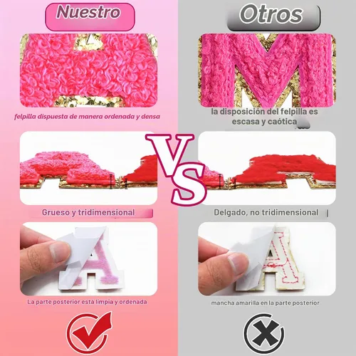 Vista 3 de 6 piezas de parches de letras de chenilla autoadhesivas con purpurina para planchar, parches de letras universitarias estilo preppy, letras difusas