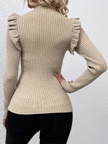 Vista 2 de SOLY HUX Women's Ribbed Knit Mock Turtleneck Sweater Ruffle Trim Slim Fit Pullover Tops