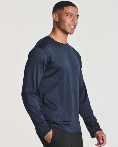 Vista 2 de Real Essentials Paquete de 4 unidades camiseta de manga larga para hombre Dry Fit, disipa la humedad, protección solar FPU 50+ contra rayos