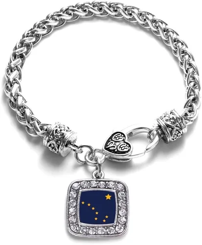 Vista 46 de Pulsera de dijes cuadrados de plata con joyería de circonita cúbica