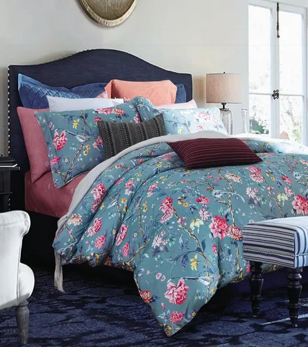 Vista 9 de Eikei Juego de Ropa de Cama de Jardín Botánico con Funda de Edredón de Algodón 100% Cepillado Lavado, Estampado Chinoiserie Asiático, Patrón Floral