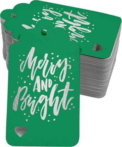 Vista 47 de Etiquetas colgantes con texto en inglés "Merry and Bright" (50 unidades)