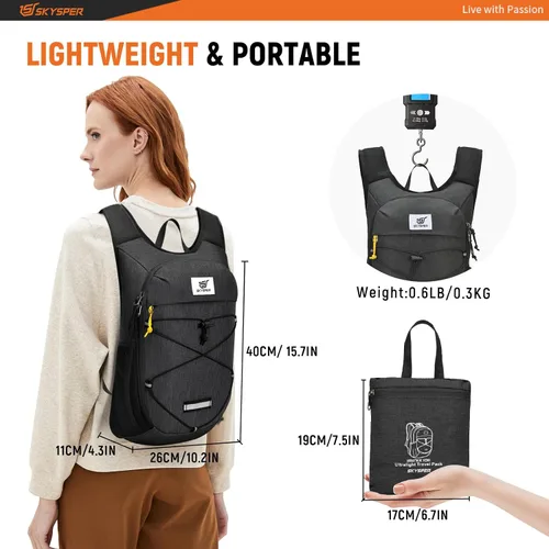 Vista 4 de SKYSPER Mochila de senderismo plegable - Mochilas de viaje transpirables pequeñas y ligeras de 10L/15L
