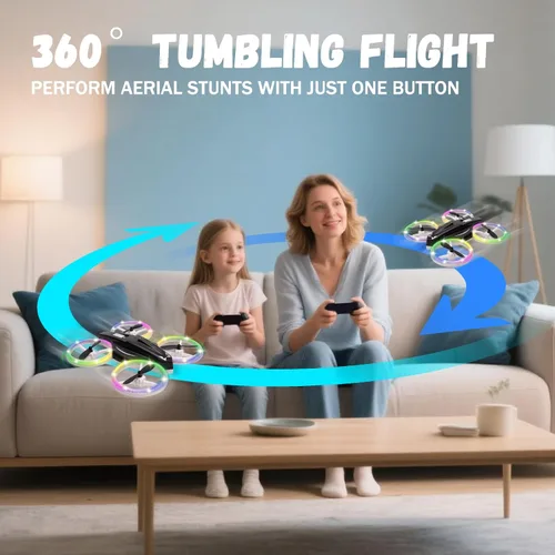 Vista 3 de Mini dron de juguete para niños, dron controlado a distancia, cuadricóptero con retención de altitud y modo sin cabeza, protección completa
