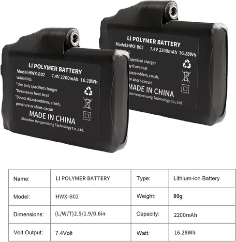 Vista 4 de Baterías recargables de polímero de litio de 7.4 V 2200 mAh – Baterías recargables de iones de litio para rodilleras calentadas, guantes