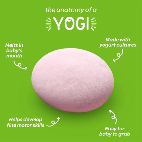 Vista 3 de Happy Baby Organics Yogis - Bocadillos liofilizados de yogur y frutas, paquete variado de 3 sabores, 1 onza (paquete de 3) y mordedor Happy Baby