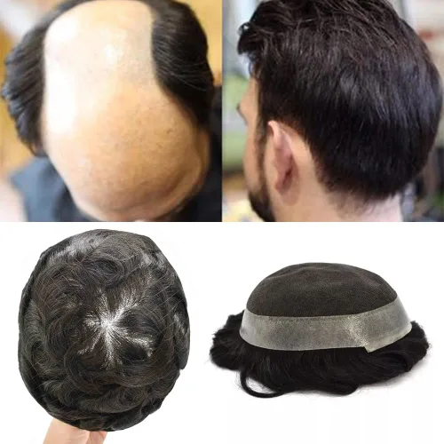 Vista 40 de Toupee For Men Real Human Hair Mens Toupee Hair Replacement System Swiss Lace Toupee For Men Natural Human Hair Piece Mens Toupee6*8"-90% density#2