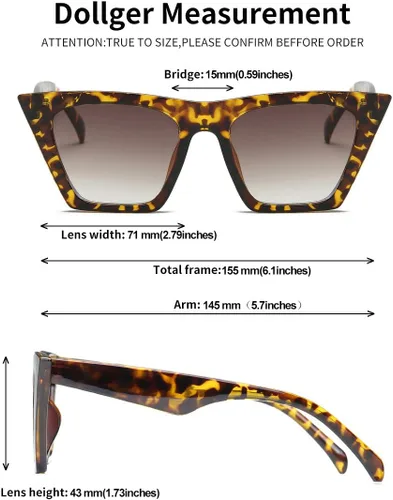 Vista 5 de Dollger Gafas de sol cuadradas de ojo de gato para mujer, a la moda, retro, clásicas, con protección UV400