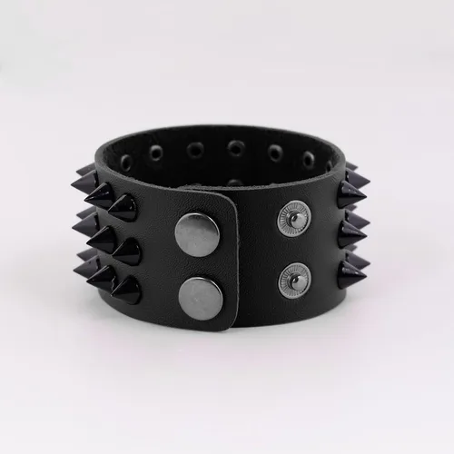Vista 2 de Eigso Juego de pulseras de cuero punk para hombres y mujeres, estilo retro de los años 80, estilo motociclista, remaches, remaches, para hombre