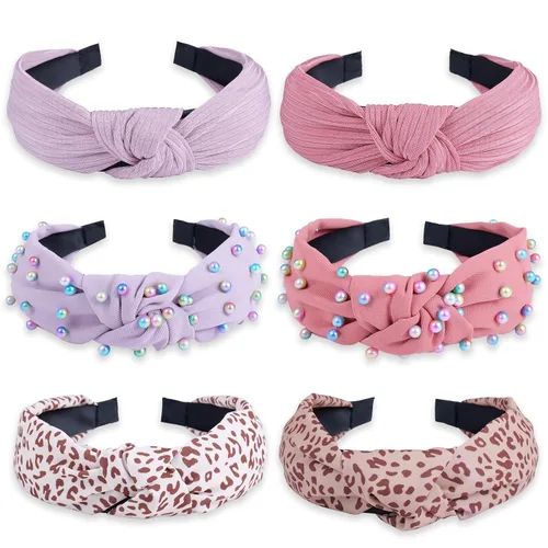 Vista 10 de LOVNFC Diademas para Mujeres 6 Piezas Bandas para la Cabeza Anudadas Antideslizantes de Moda para mujeres Niñas Anchas Nudo Superior Turbante Bandas