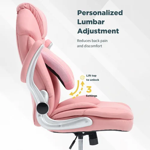 Vista 7 de Cómoda silla de escritorio de oficina rosa con brazos soporte 9318-3 Rosa (click-2 soporte lumbar)
