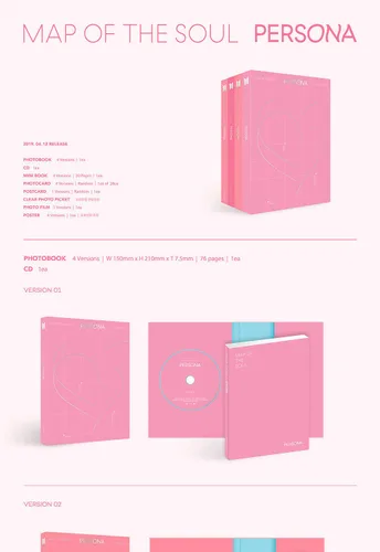 Vista 2 de BTS MAP OF THE SOUL:PERSONA Álbum "02 VER" CD+76p Photo Book+20p Mini Book+1p Card+1p Post+1p Película de Foto+1p Tarjeta de Regalo