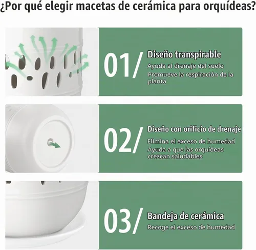 Vista 3 de Macetas para orquídeas LITUDISO, 5+6 pulgadas, blancas, de cerámica, aireadas, para interior/exterior, 7 pulgadas de ancho/altura, paquete de 2