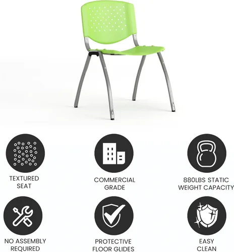 Vista 6 de BizChair Casa y Oficina Silla de Pila de Plástico Verde con Respaldo Perforado - Silla de Invitados