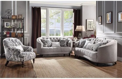 Vista 3 de ACME Saira - Sofá de dos plazas con 3 almohadas en tela gris claro