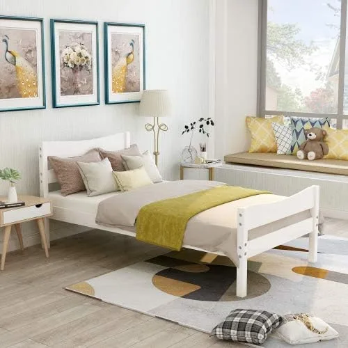 Vista 10 de anwickjeff Base de cama individual de madera moderna con cabecero, marco de cama de plataforma tamaño individual, camas individuales, cama Espresso