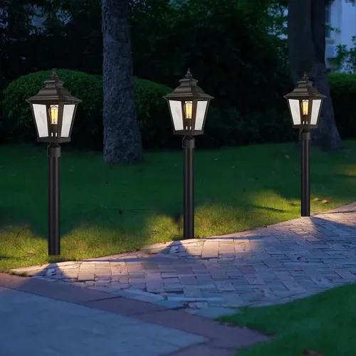 Vista 8 de Luces de poste grandes para exteriores, lámpara de poste con acabado negro, impermeable y antioxidante, moderna iluminación exterior de pilar